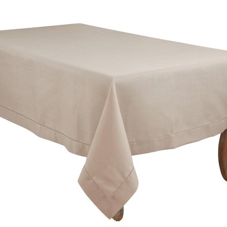 SARO LIFESTYLE SARO  104 x 70 in. Rochester Collection Tablecloth with Hemstitched Border  Taupe 6308.T70104B